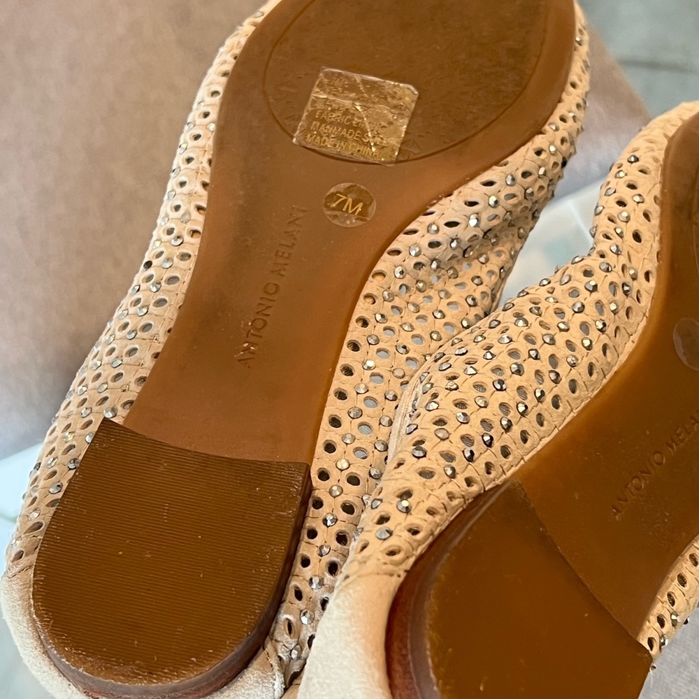 Like New Antonio Melani Tan Leather Perforated Crystal Detail Ballerina Flats 7! - Picture 13 of 14